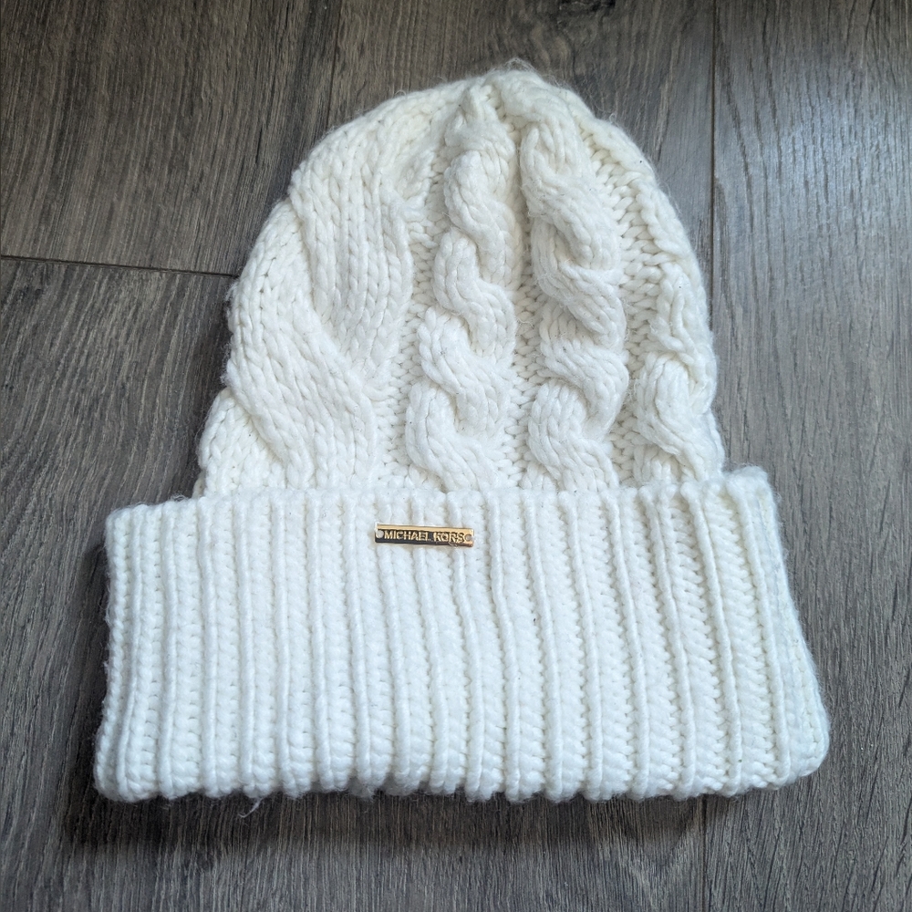 Michael Kors White Cable Knit Beanie
